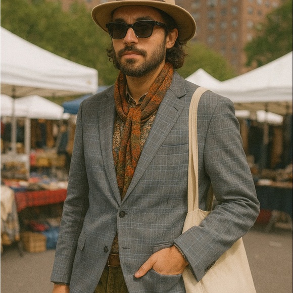 Other - 44 L Baroni 100% Wool Men Tan glen Plaid Jacket Light Academic Subtle Luxury